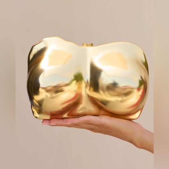 NEW CULT GAIA  REINA CLUTCH $898 BRUSHED BRASS BUST - Picture 4 of 9